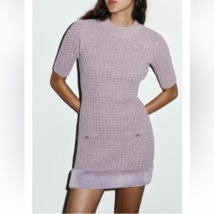 ZARA Textured Purple Mini Dress w/ Faux Fur Hem | Size S | NWT